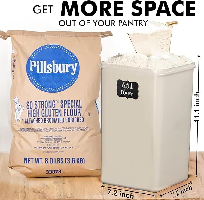 WHITE FEATHER SUPPLIES 2 PC [6.5L / 220 Oz] Large Flour Sugar Storage Containers - Leak Proof, BPA Free, Clear Plastic Food Storage Containers with Lids Airtight - Bulk Storage for Kitchen and Pantry