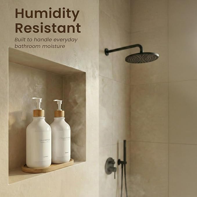 MaisoNovo Soap Dispenser Bathroom Set of 2-16.9 oz Bathroom Soap Dispenser Set - White Plastic Bottles x 2 with White Bamboo Pumps & Tray