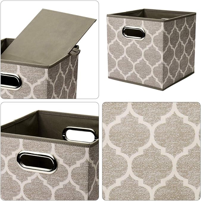 Baskets Storage Cubes 10.5 x10.5 x 11 Inch Cuibcle Baskets Brown Beige Cloth Storage Cubes Bins Foldable Fabric Storage Boxes Inserts Cube Drawers for Storage Organizer ,QY-SC08-3