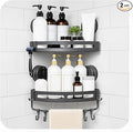XXKMDXW Corner Shower Caddy Suction Cup Shower Shelf Corner No Drilling Bathroom Shower Organizer Storage Rack Suction Cup Type with Towel Bar Hooks