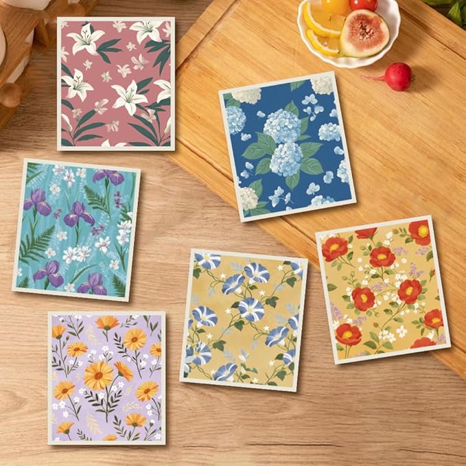 6Pcs 6 Styles Swedish Dish Cloth Floral Reusable Quick Drying Sponge 7.7 x 6.8 Inch for Kitchen Countertop Cleaning, Swedish Dishcloths Bulk Absorbent Towels for Dishes Home Tableware Use