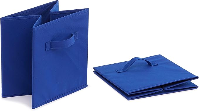 Amazon Basics Cube Organizer Storage Bins Handles,Collapsible Fabric,10.5"x10.5"x11",Navy,6 Count (Pack of 5)