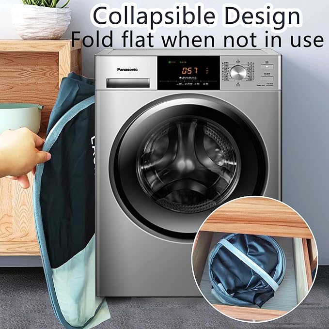 Foldable Pop Up Laundry Hamper, 2 Section Laundry Basket, Dirty Clothes Hampers Sorter Basket for Laundry, Cruise, Bedroom, College Dorms (Black Beige)