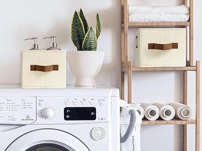 StorageWorks Closet Organizer Storage Baskets, Storage Bins for Shelves, Fabric Organization and Storage, Foldable Closet Organizer for Clothes, Ivory White, 3-Pack, Small