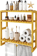 Over The Toilet Storage Bathroom Shelves Wall Mounted 3 Tier Space Saver Corner Shelf Organizer Bamboo Towel Rack Toilet Paper Cabinet with Hanging Rod Yellow