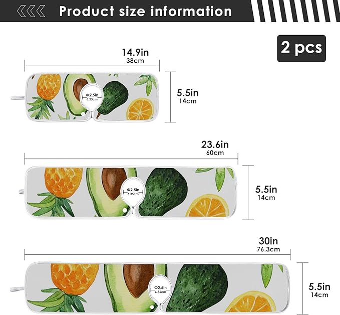 Sink Faucet Absorbing Mat Kitchen Sink Splash Guard Splash Faucet Drip Catcher for Bar RV Bathroom 2PCS 30x5.5in Cartoon Green Avocados Pineapples