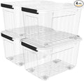 Lidded Storage Bin Stackable Storage Box Organizing Container with Lid and Snap Lock, Durable, Plastic, Clear, 85 quart, Pack of 4