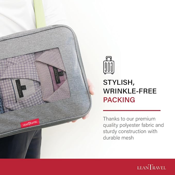 LeanTravel Compression Packing Cubes for Travel Organizers with Double Zipper (1 small piece, Grey)