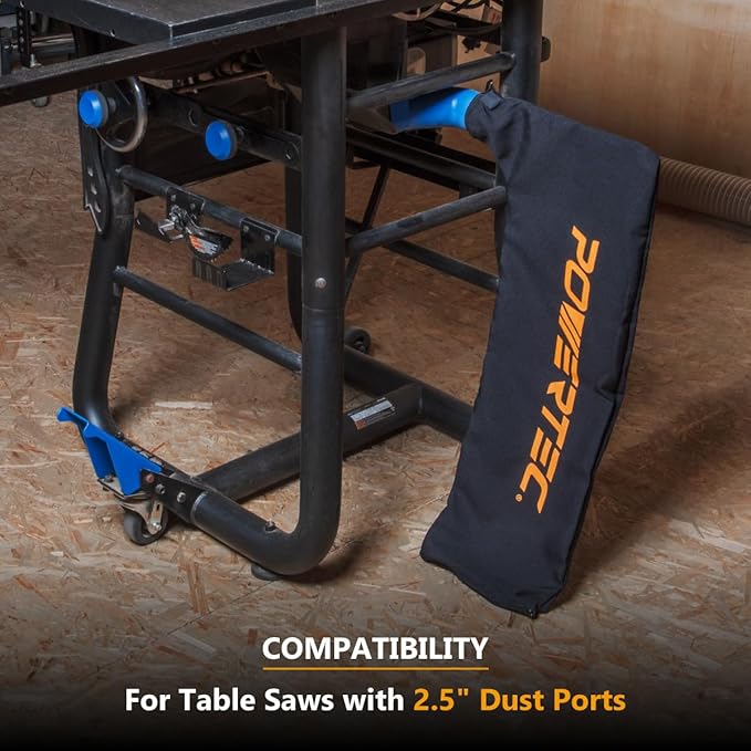 POWERTEC Table Saw Dust Collector Bag, Universal Table Saw Dust Bag Fits 2-1/2" Dust Ports, Table Saw Accessoeies for Bosch/Dewalt/Ryobi/Craftsman/RIGID/Metabo/Kobalt/Skilsaw/Delta (75074)
