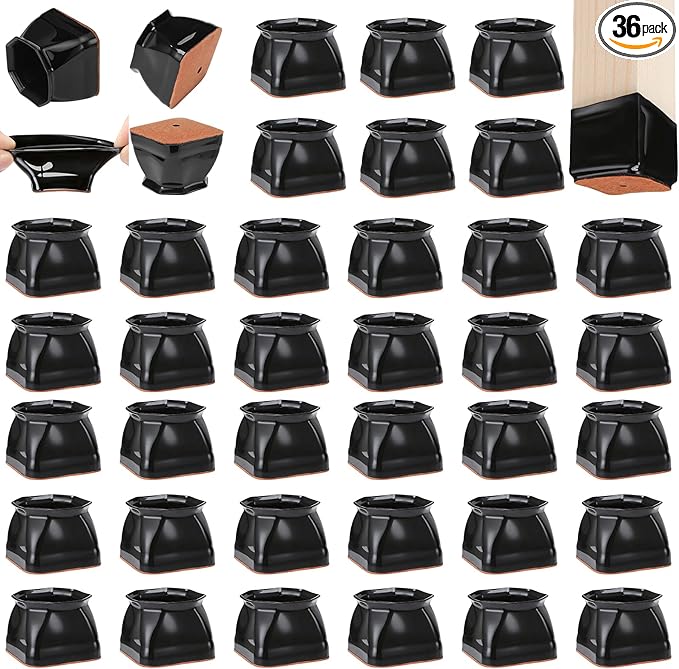 CHUNZEXI 36 Pack Square Chair Leg Floor Protectors for Hardwood Floors, Silicone Felt Covers Pads Caps, Protect Wood Furniture Feet Floors Noise Reduce and Scratch (Square X-Lager & Black)