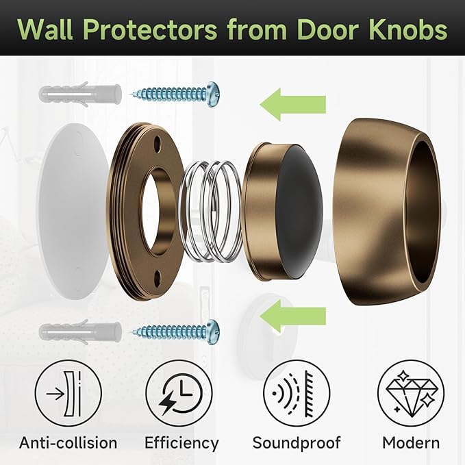 Door Stopper Wall Protector with Silicone Head, Aluminum Door Knob Wall Protector, Spring Shock Absorption Technology, 1.65" Door Stoppers for Wall, Adhesive Installation or with Screw, Bronze