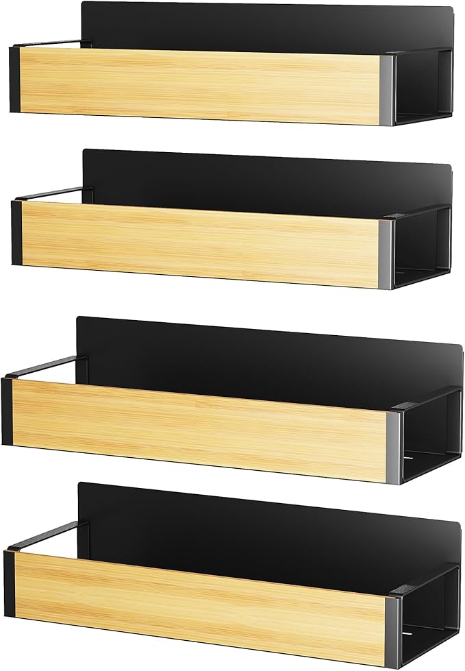 2/3/4 Pack Moveable Fridge Magnetic Spice Racks,Metal Black/White (Bamboo)