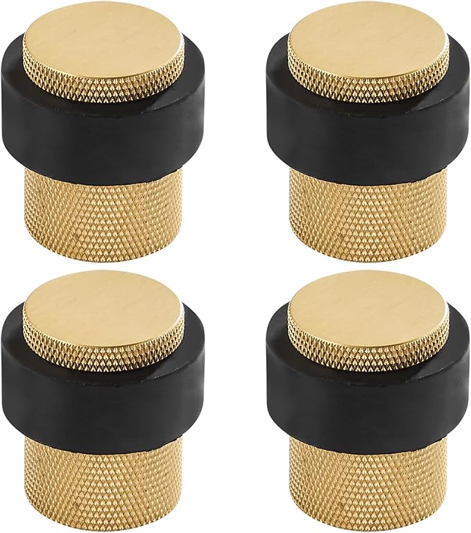 Solid Brass Door Stopper Heavy Duty Cylindrical Floor Mount Door Stop with Rubber, Wall Protector Mounted Doorstop Protect Door Knobs, 1-3/5" Height, 4 Pack, Brushed Brass