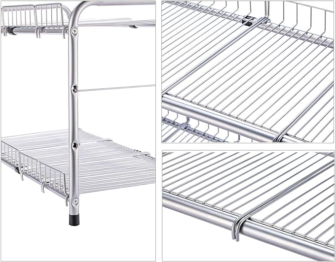 FlagShip 2 Tier Under Sink Organizers and Storage Rack Expandable Cabinet Shelf for Kitchen Bathroom Silver (17-25 inches)