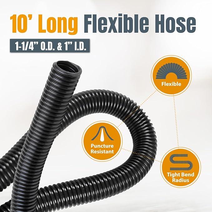 POWERTEC 70477 10 Ft. Dust Collection Hose Kit with 5 Fittings and a Tapered Reducer fits 2-1/2" to 2-1/4" ID Dust Hose/Port for Woodworking Power Tools Home and Wet/Dry Shop Vacuums
