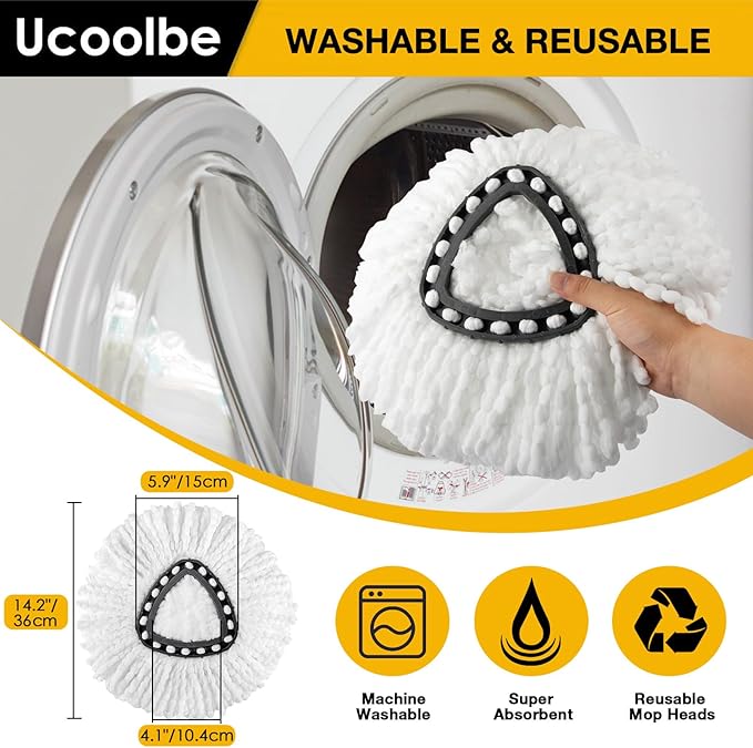 Spin Mop Replacement Heads Compatible with Ocedar EasyWring 1-Tank System, Duster Mop Head for Ocedar, 6 Pack Spin Mop Refills, 2 Pack Chenille Mop Pads, 1 Mop Base for deep Cleaning