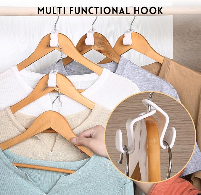 200PCS Hanger Hooks, Clothes Connector Hooks Space Saving Cascading Hangers White Closet Organizer Hanger Clips for Plastic Hangers