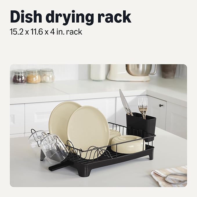 Amazon Basics Stainless Steel Dish Drying Rack, 15.2 x 11.6 x 4 in., Black