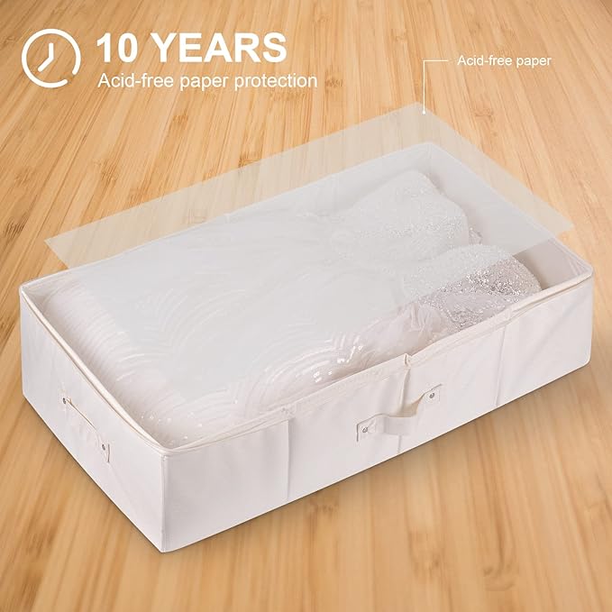 Wedding Dress Storage Box Kit with 20 Sheets of Acid Free Tissue Paper,Dust-proof Shoe Bag,Dust-free White Gloves ,Breathable Foldable Heirloom Wedding Gown Preservation Box - Bride Musthaves Beige
