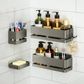 YESENT Bathroom Shower Caddy (5-Piece Set Storage Rack), Wall-Mounted Shelf with soap Dish and Toothbrush Holder, no Drilling Required, Ideal for Bathroom Storage and Also Suitable for Kitchen (Grey)