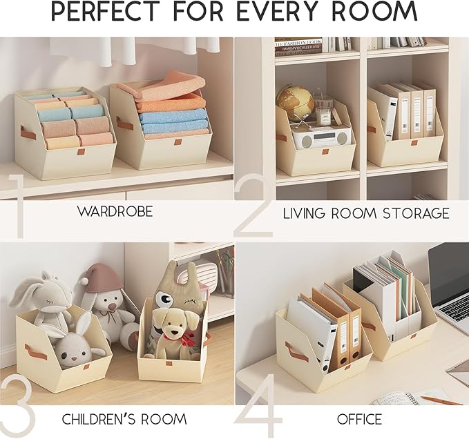 Fabric Closet Storage Cubes - 8 Pack Square Storage Bins with Dual Handles for Clothes, Towels, Toys, Cube Storage Organizers for Bedroom, Nursery, Shelves, Closet, Small Spaces, Beige