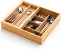 Double Bamboo Kitchen Drawer Organizer, 2-tier Utensil Deep Drawer Organizer, Removable Utensil Holder and Cutlery Tray Storage for Chopsticks, Spoons, Forks, Various Tableware and Cookware