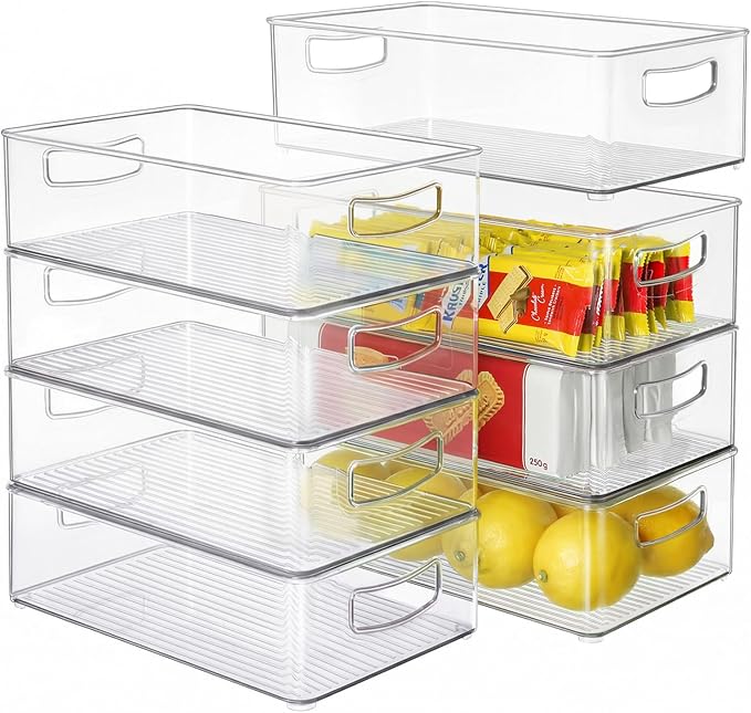 Set of 8 Clear Fridge Organizer Bins, Stackable Refrigerator Organizers and Storage for Fridge, Freezer, Pantry, BPA Free