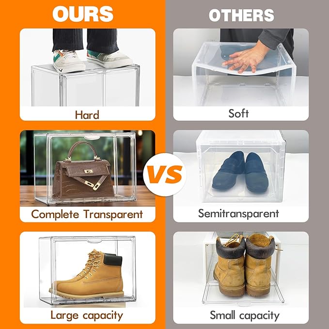 Acrylic Clear Shoe Storage Boxes Size 12, Transparent Display Case for Sneaker Collections, Baseball Caps, Hat Organizer Dust-free Shoe Cubbies Stackable Sneaker Boxes