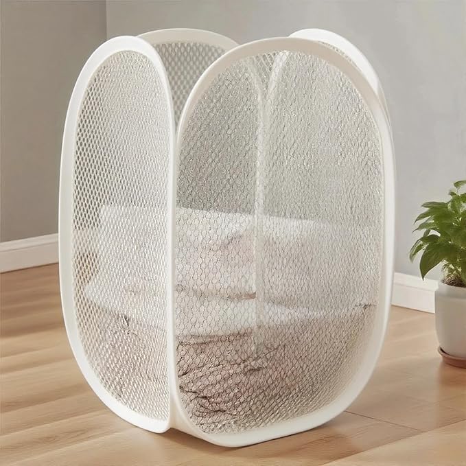 Mesh Laundry Hamper, Foldable Pop-Up Design, White (white, Large)