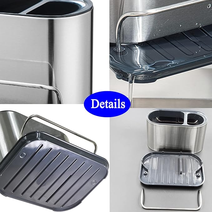 Stainless Steel Sink Caddy Sponge Holder Organizer Tidy Drains Water Dish Brush Holder for Kitchen Counter
