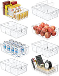 Pantry Organizers and Storage, 8 Pack Snack Organizer for Pantry Shelf,Food Storage Bins with Divider,Clear Containers for Organizing,Transparent Plastic Basket,Refrigerator and Fridge Bins