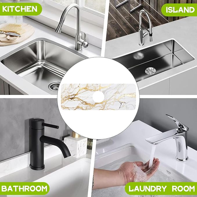Kitchen Sink Splash Guard Faucet Mat Super Absorbent Fast Drying Mat Guard Behind Faucet Drip Catcher for Kitchen Bathroom (Gray Gold Marble, 23.5"X5.5")