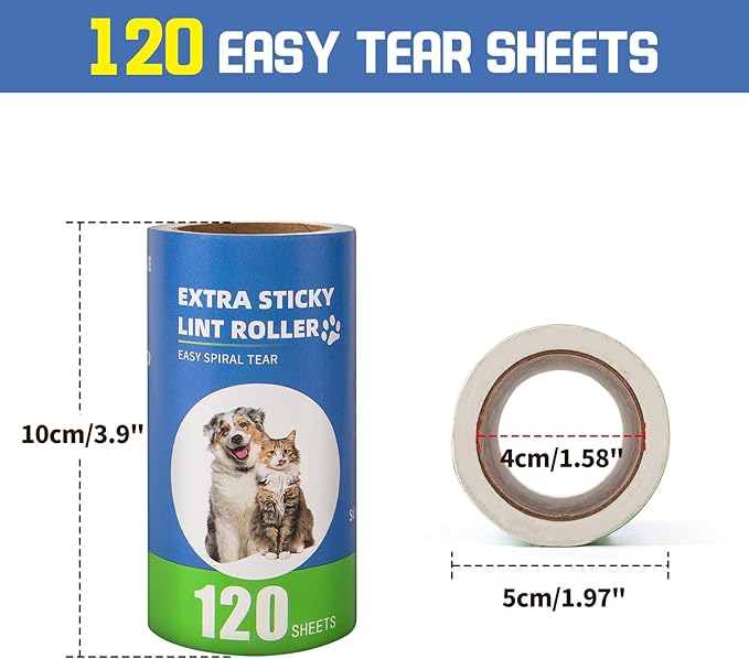 Bartuke Extra Sticky Lint Roller Refills 6 Pack (720 Sheets) fit 3.8"-4" Standard Size Lint Roller Sticker with Inner Diameter at 1.5" for Pet Hair, Clothes, Furniture, Cars, No Handle Included