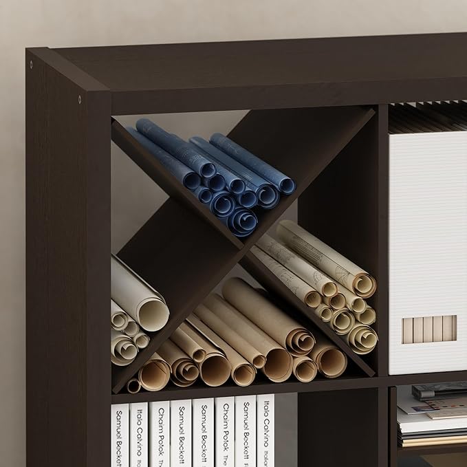 Furinno Cubicle Cube Insert, X-Shelf Cube Organizer, Fits into Furinno Extra Thick Cubes, for Organizers and Storage, Black Dark Oak (Does not fit IKEA Kallax Shelving)