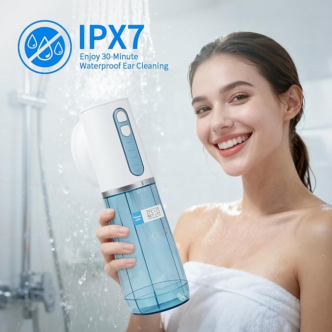 Scian Ear Wax Removal, Electric Ear Irrigation Flushing System, Water Powered Ear Cleaner Tool with 4 Pressure Settings, Safe & Effective Ear Cleaning Kit with 6 Tips, USB Rechargeable, IPX7, Blue