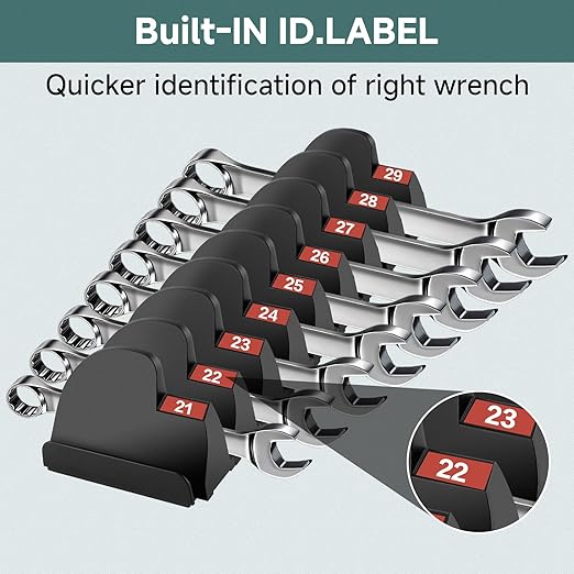 48PCS Tool Magnetic Wrench Organizer,Customizable Magnet Modular Tool Organizer for Tool Drawers - Wrench Rack with Metric&SAE Labels-Perfect Tool Storage Holder-Ideal Gift Choice -Black with Magnets