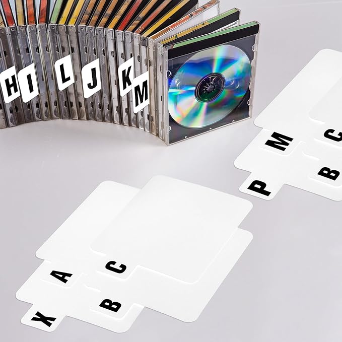 26 Pcs Vinyl Record Dividers A-Z DVD CD File Alphabet Organizer Dividers with Alphabetical Tabs Storage Record Holder Index Card for Records Albums File (White)