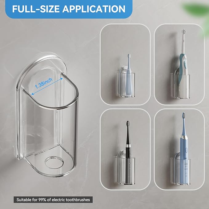 MOPMS Electric Toothbrush Holders, Wall Mounted Tooth Brushing Holder for Bathroom, Self Adhesive Electric Toothbrush Organizer Space Saver (2Pcs Clear)