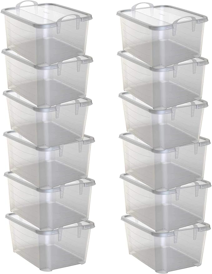 Life Story 12 Pack Light Duty Stackable Storage Bin, 55 Quart Home Organizer, Versatile Lightweight Locking Bins with Carrying Handles, Clear