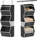 Hanging Closet Organizer 3 Shelf Collapsible Bedroom Closet Organizers and Storage Hanging with Mesh Pocket for Clothes, Closet Hanging Organizers and Storage for Fabric Wardrobe Space Saver, Black