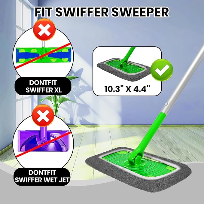 6 Pack Reusable Microfiber Mop Pads - Compatible with Swiffer Sweeper Mop, Washable Dry & Wet Sweeping Cloths Refills for Hardwood Laminate Tile Floor Cleaning