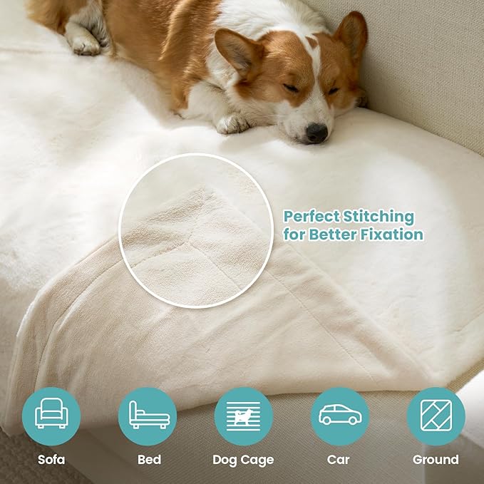 Waterproof Pet Blanket, Ultra Soft Luxury Faux Fur Throw Blanket for Couch, Cozy Warm Plush Blanket for Sofa Bedroom Living Room, Liquid Pee Proof for Large Dog or Cat, 30x40 inch, Cream