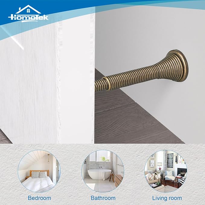 HOMOTEK 4 Pack Telescoping Spring Door Stoppers, Extended from 3-1/8 to 4-1/4 inches Wall Mount Extra Long Door Stops- Flexible Spring Doorstops Wall Protector (Antique Brass)