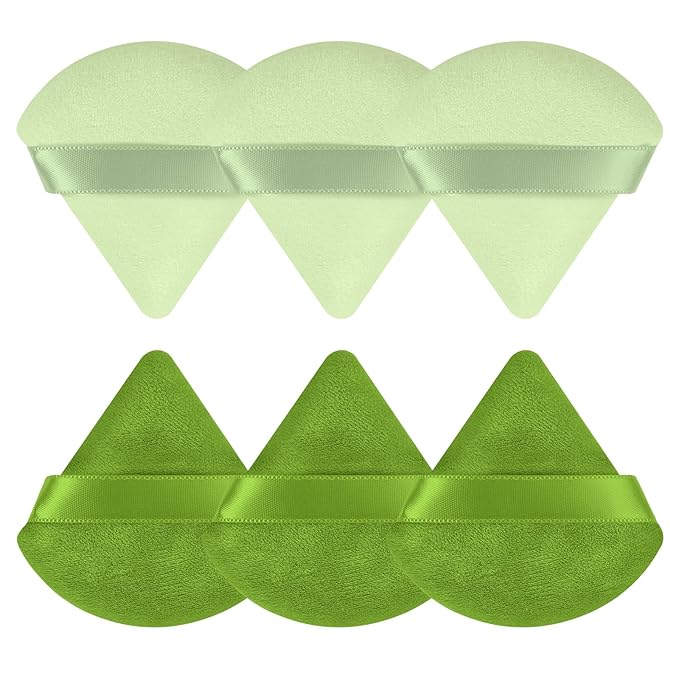 Pimoys 6 Pcs Powder Puff, Face Soft Triangle Makeup Puff Velet Makeup Sponge for Loose Powder (Green)