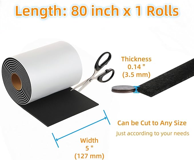 Furnigear Felt Furniture Pads - Heavy Duty Cuttable Strips with Adhesive Backing, Self-Adhesive Felt Strips, Pad, Tape Roll for Chair Legs, Hard Floor and Wall Protection (Black, 80 x 5 x 0.14 Inch)