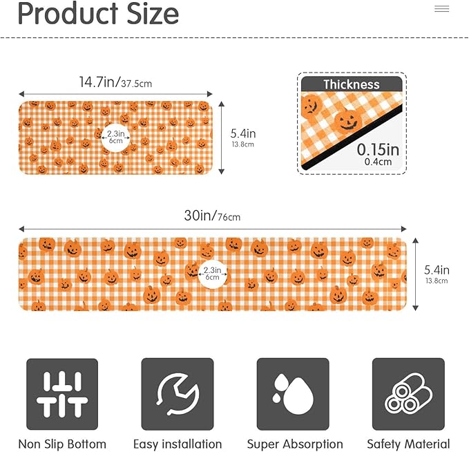 Halloween Orange Plaid Pumpkins Pink Flowers Kitchen Sink Splash Guard Sink Faucet Mat Faucet Handle Drip Catcher Drain Mats for Kitchen Bathroom Countertop Absorbent D