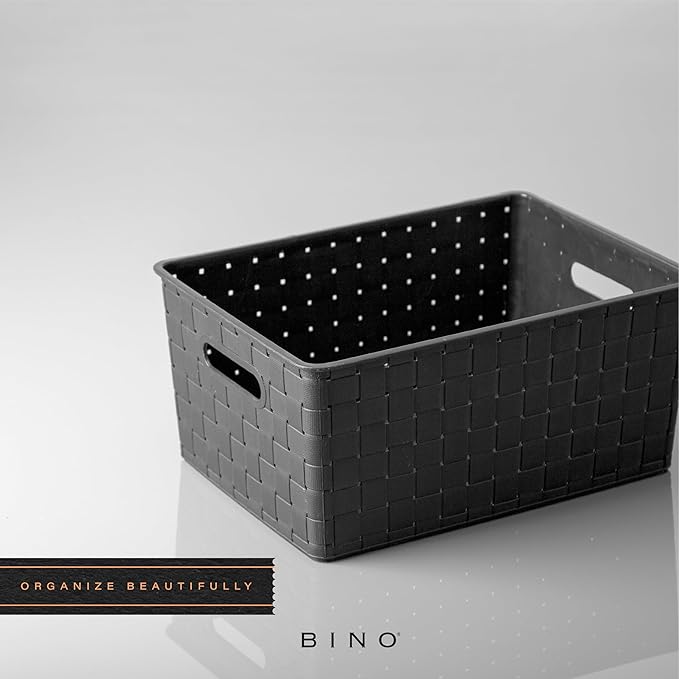 BINO | Plastic Storage Baskets Small - Black | THE STABLE COLLECTION | Multi-Use Storage | Rectangular Cabinet Organizer | Baskets For Organizing with Handles | Home Office Organization and Storage