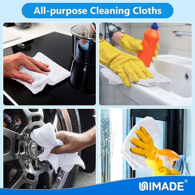 Microfiber Cleaning Cloth, 20 Pack Reusable Microfiber Towels for Cars Lint Free Cleaning Shop Towel Rags for Home Kitchen Automotive Bar Mechanic Restaurant Garage, 11.5"x 11.5", White