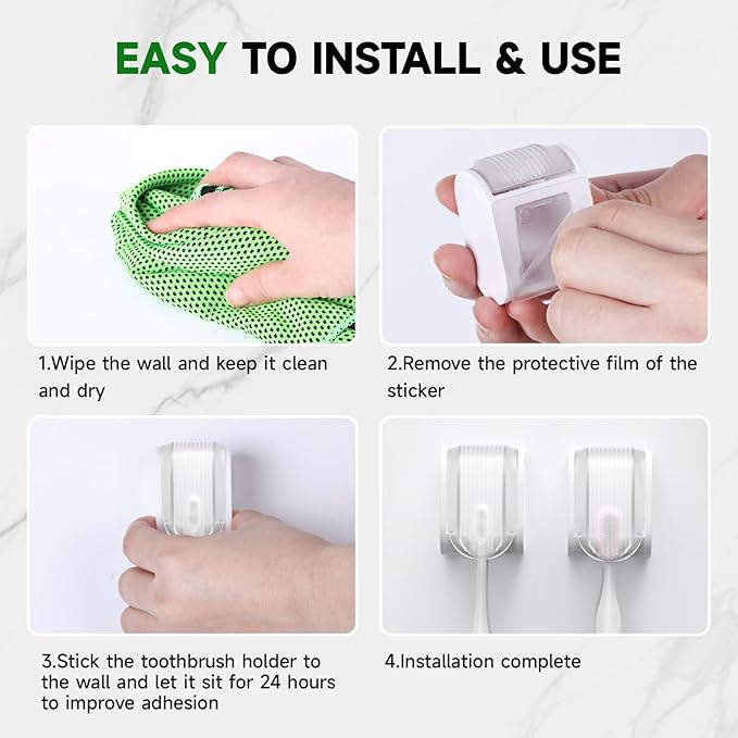4 Pcs Toothbrush Holders Wall Mounted, Single Slot Design, Shower Self Adhesive Wall Mounted Toothbrush Holder with Cover, Waterproof and Dustproof, Suitable for Bathroom, Family, Travel (Transparent)