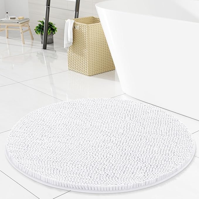Arotive Bathroom Rugs Round 24x24, Extra Soft Absorbent Shaggy Chenille Bath Rugs, Machine Washable Rubber Backing Non-Slip Bath Mats for Bathroom Floor Tub and Shower, Home Decor Accessories, White